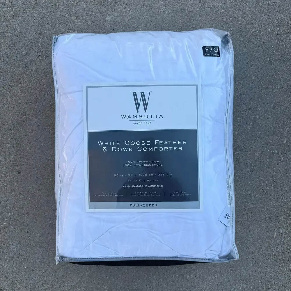 Wamsutta White Goose Feather & Down Comforter 100% Cotton Cover Full/Queen NEW